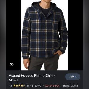prAna Asgard Hooded Blue Flannel Shirt - Men's, sz LRG, wool